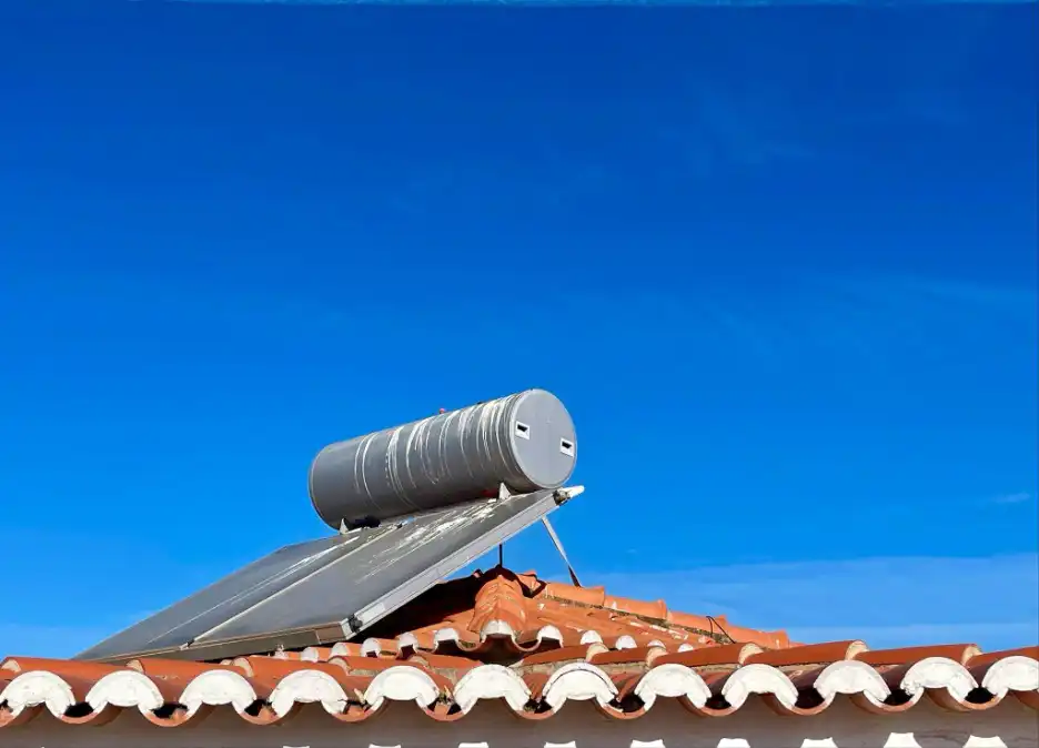 Solar water heater mounted on a roof