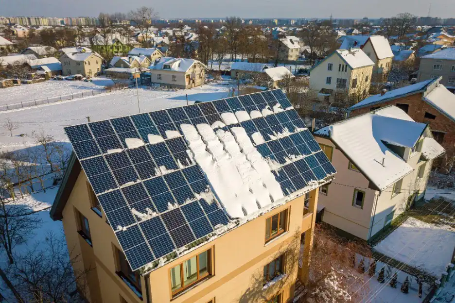 Solar panels on the roof of a residential building